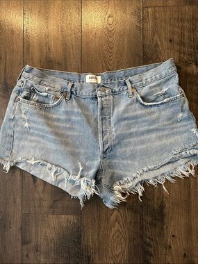 Agolde Parker Light Wash Distressed Frayed Hem Denim Shorts
